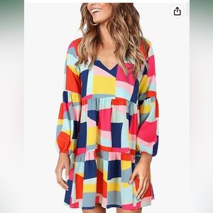 XL — Tunic Abstract Dress, Loose Flowy Swing Shift Dress